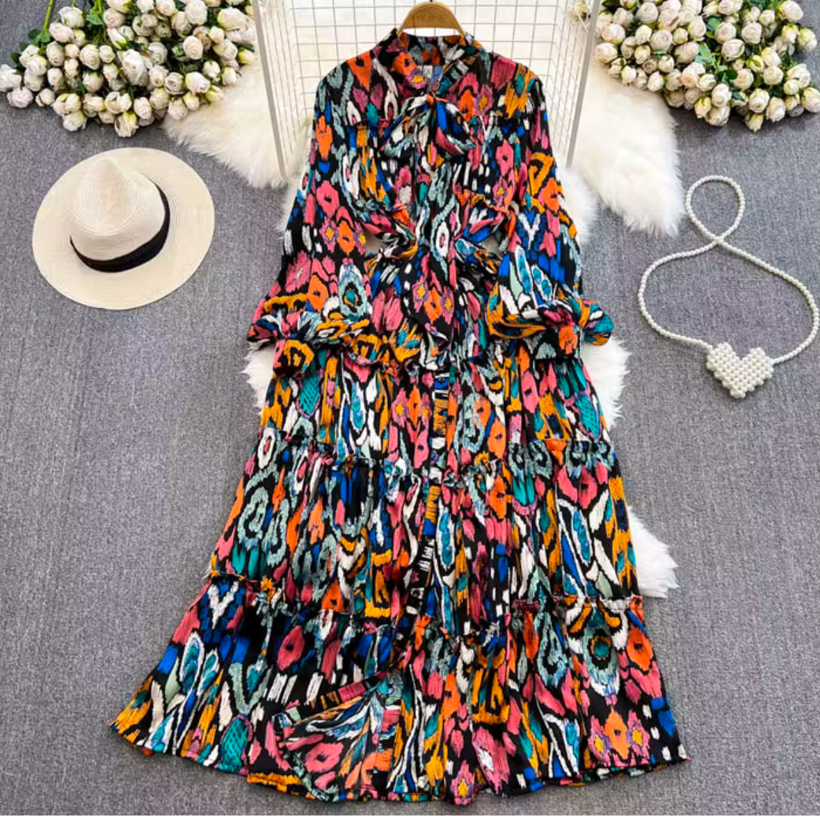 Colorful Abstract Tiered Dress
