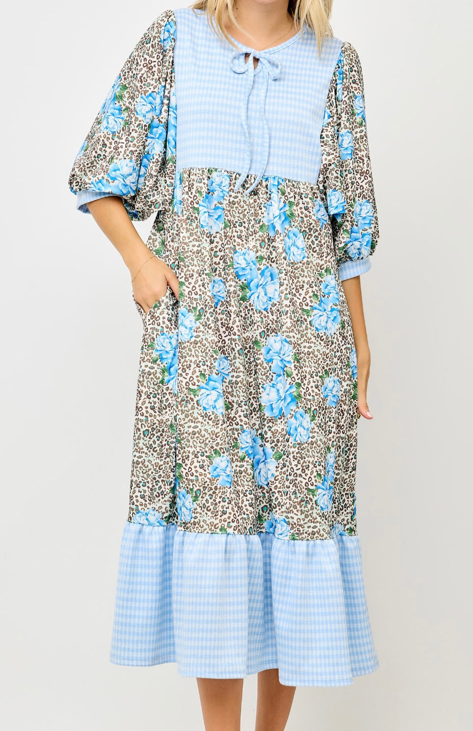 Floral Leopard “Clara” Midi Dress