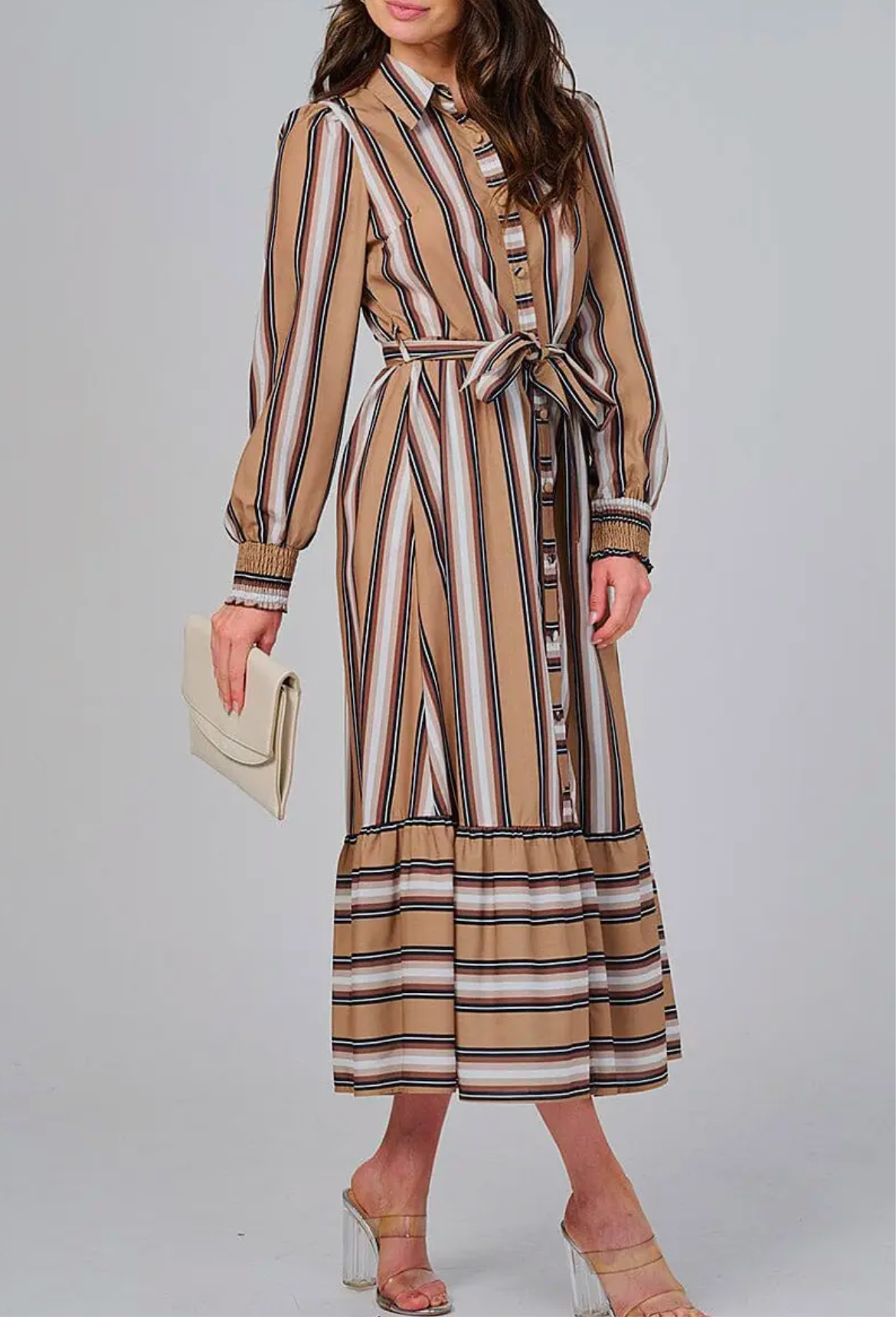 Tan Stripe Shirt Dress