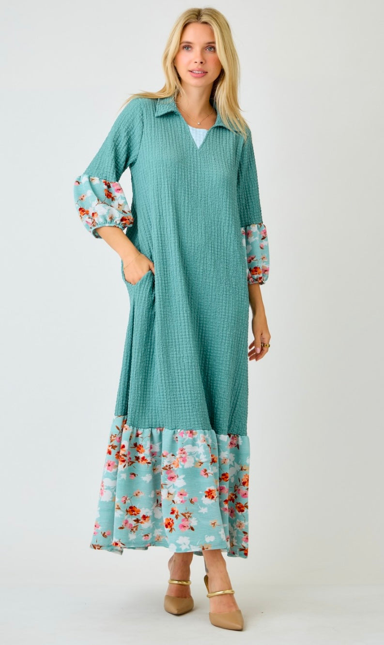 Floral Trim Textured Maxi Dress