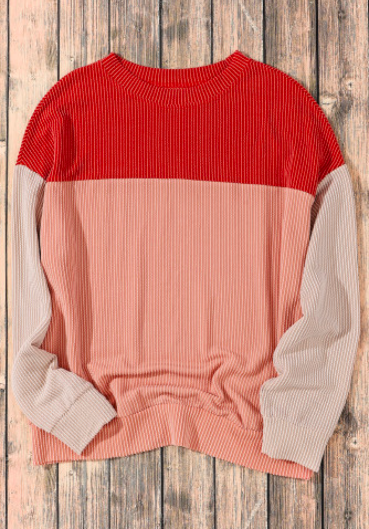 Color Block Long Sleeve Ribbed Loose Top