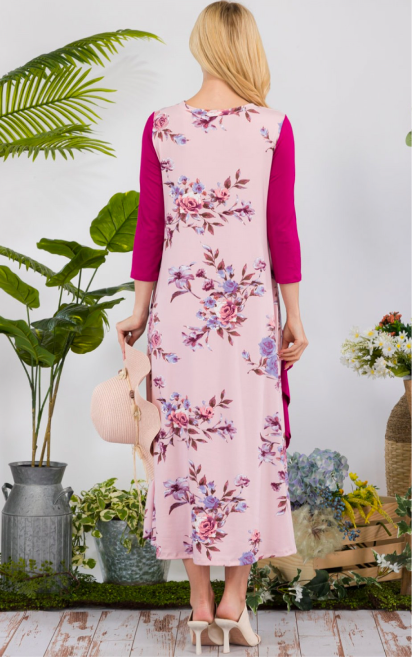 FLORAL CONTRAST MID-DRESS