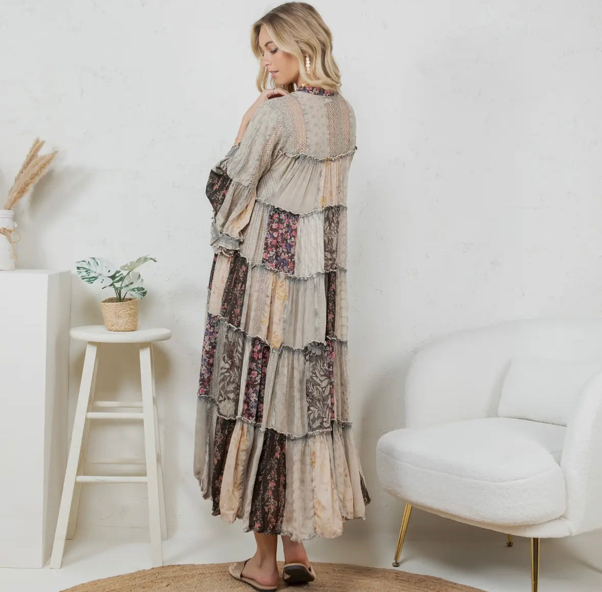 Patchwork Dress in Stone
