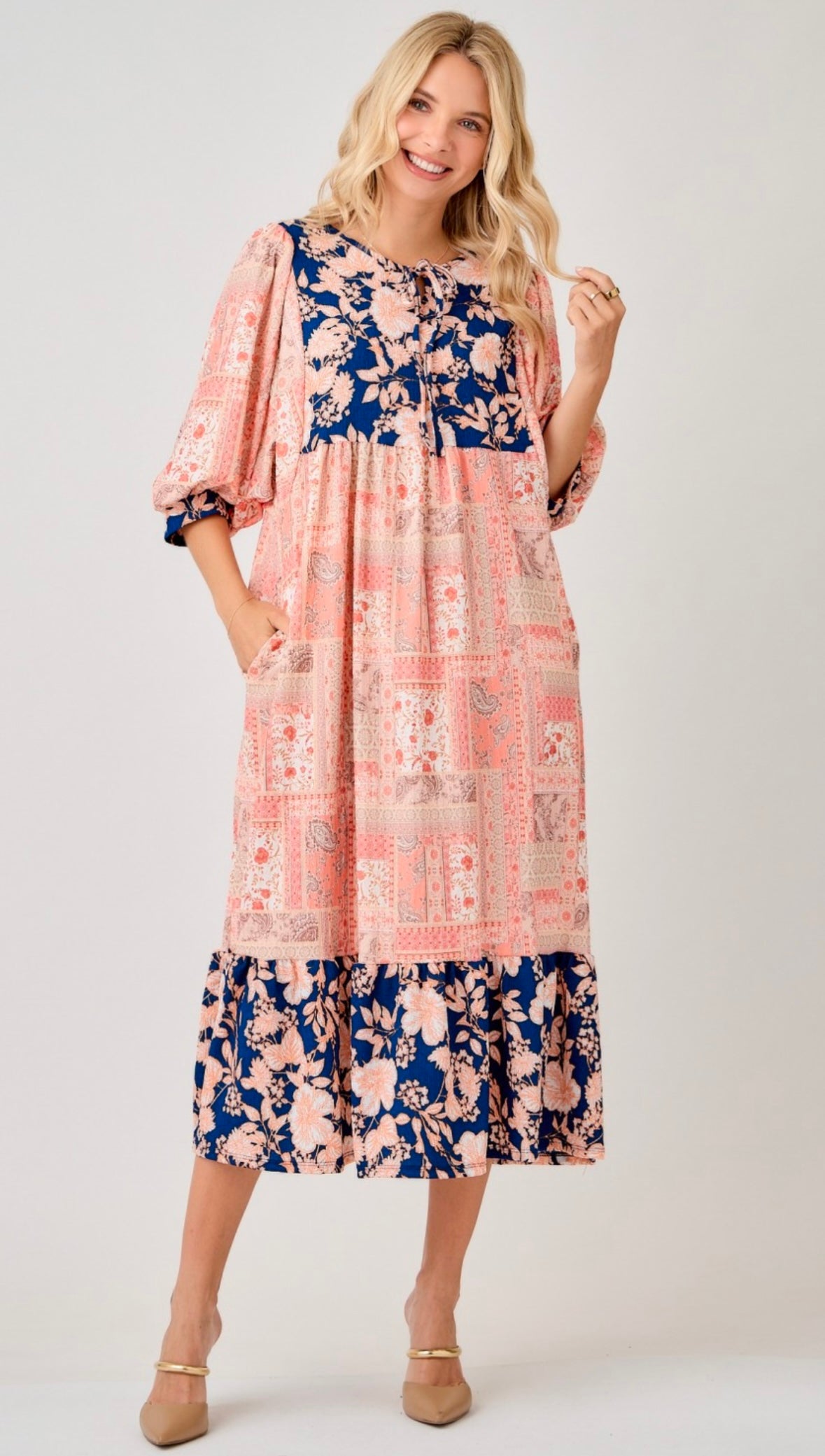 Boho Patchwork Midi Dress
