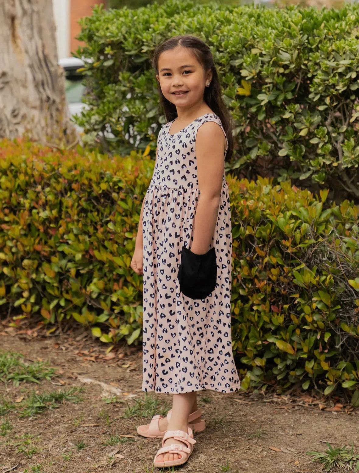 Printed girls dress with pocket