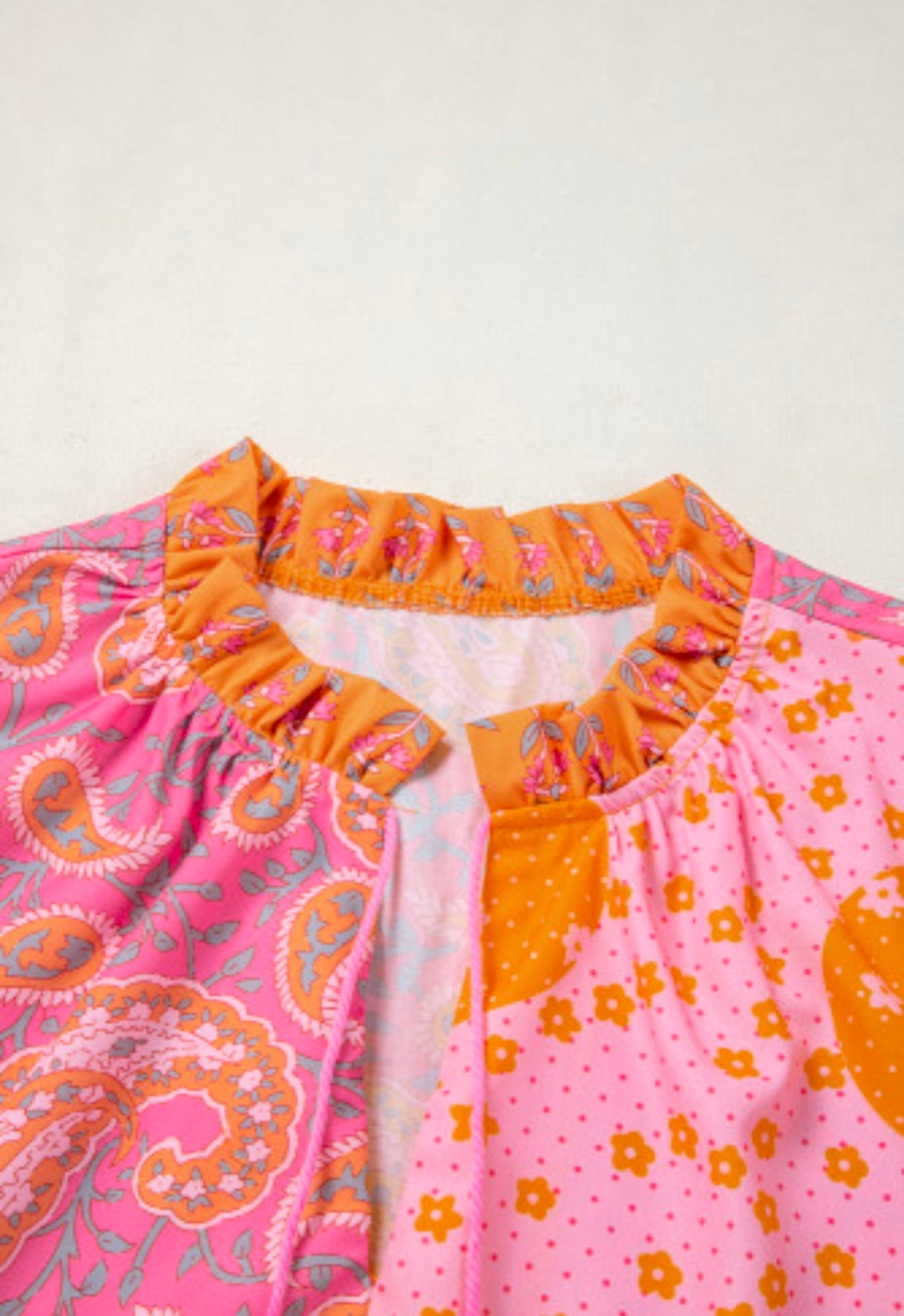 Pink Boho Paisley Floral Patchwork Midi Dress