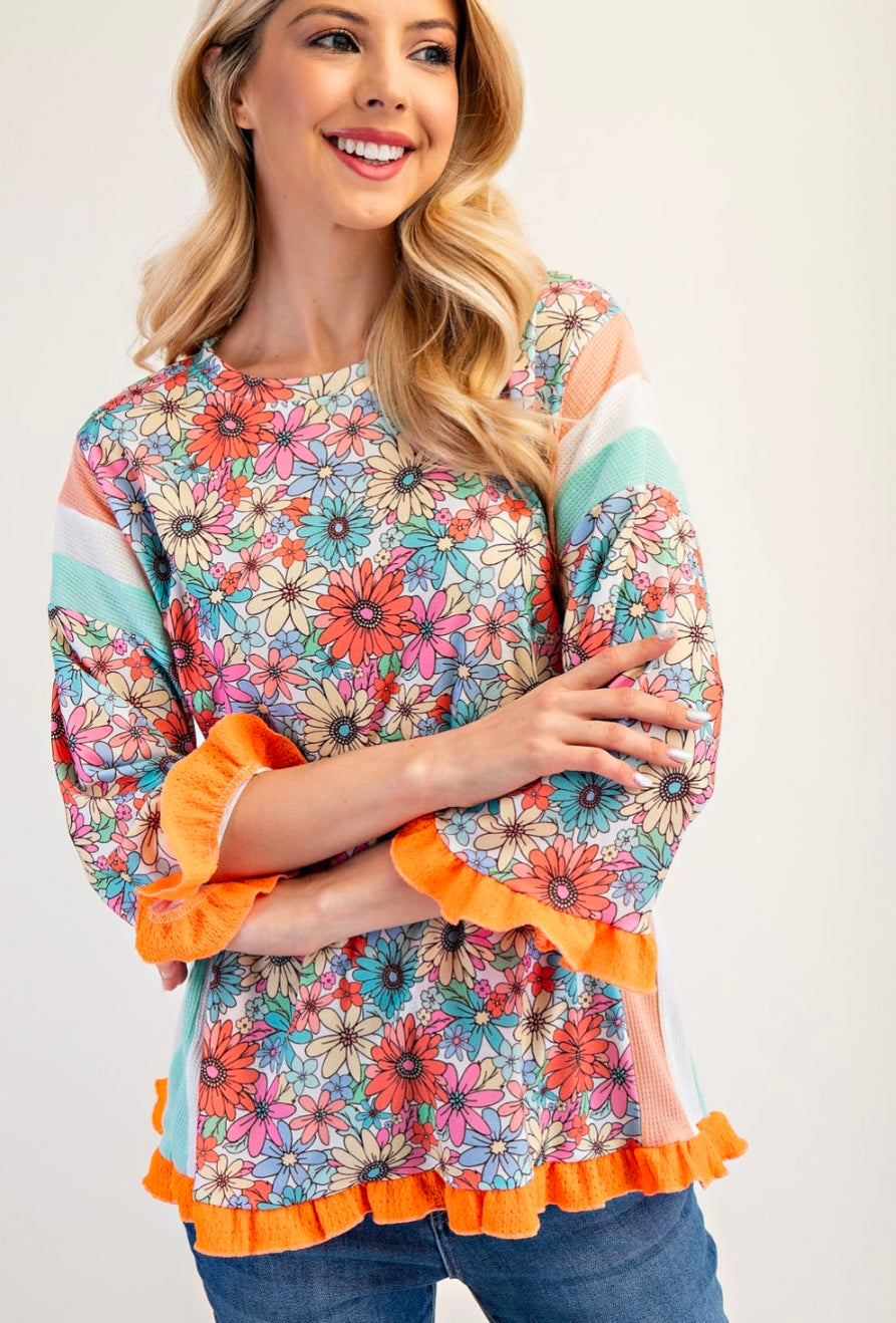 Floral Ruffle trim Top