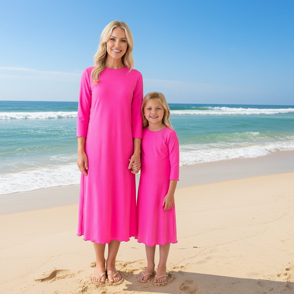 Girls Hot Pink Swim Dress