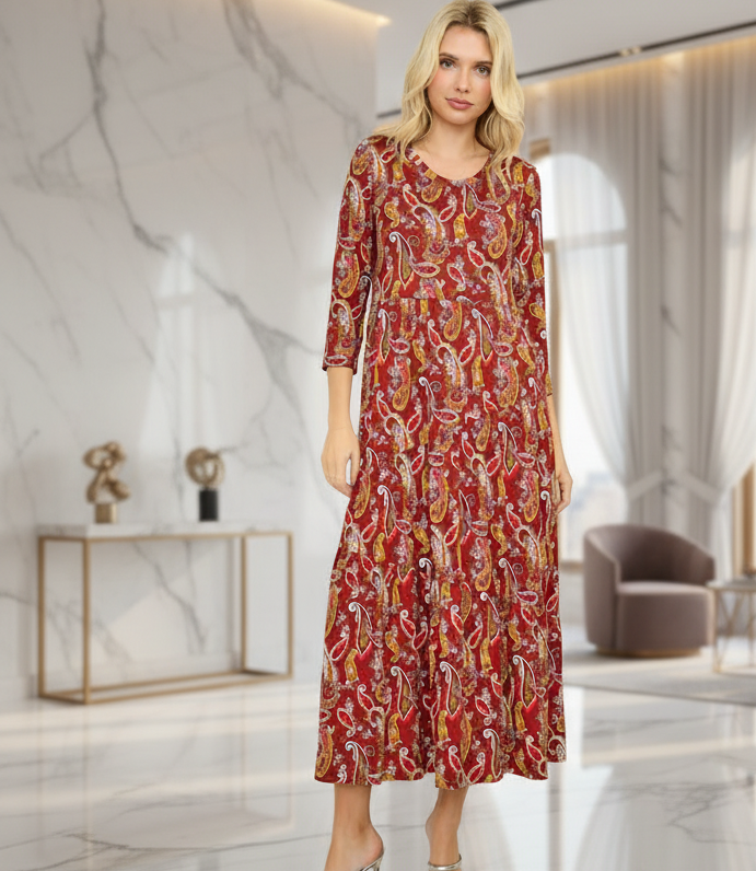 Burgundy Paisley Maxi Dress