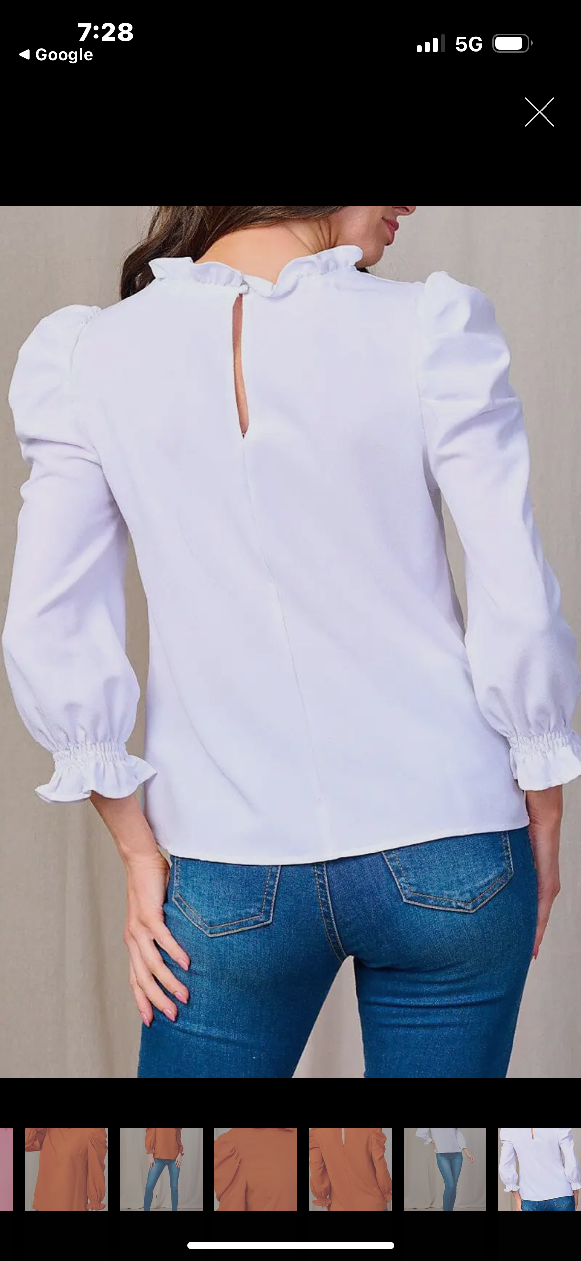 White Puff Sleeve Ruffle Neck Top