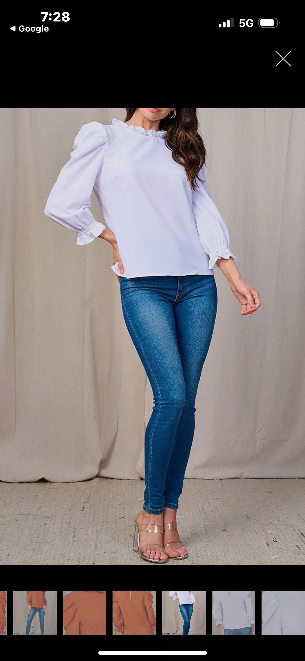 White Puff Sleeve Ruffle Neck Top