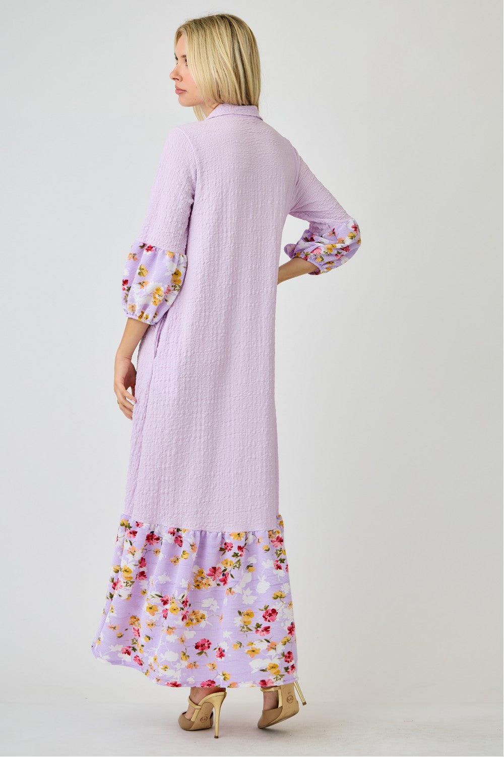 Floral Trim Textured Maxi Dress
