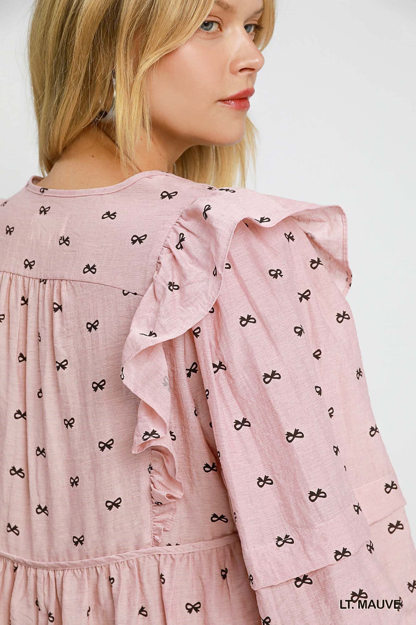 Umgee Ribbon Print Peplum Top