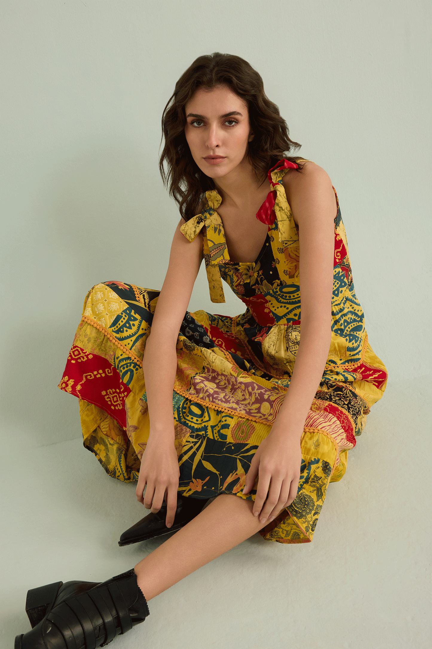 Serendipity Patchwork Dress In Yellow