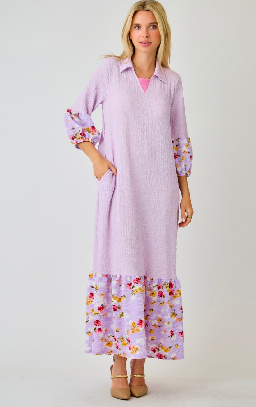 Floral Trim Textured Maxi Dress