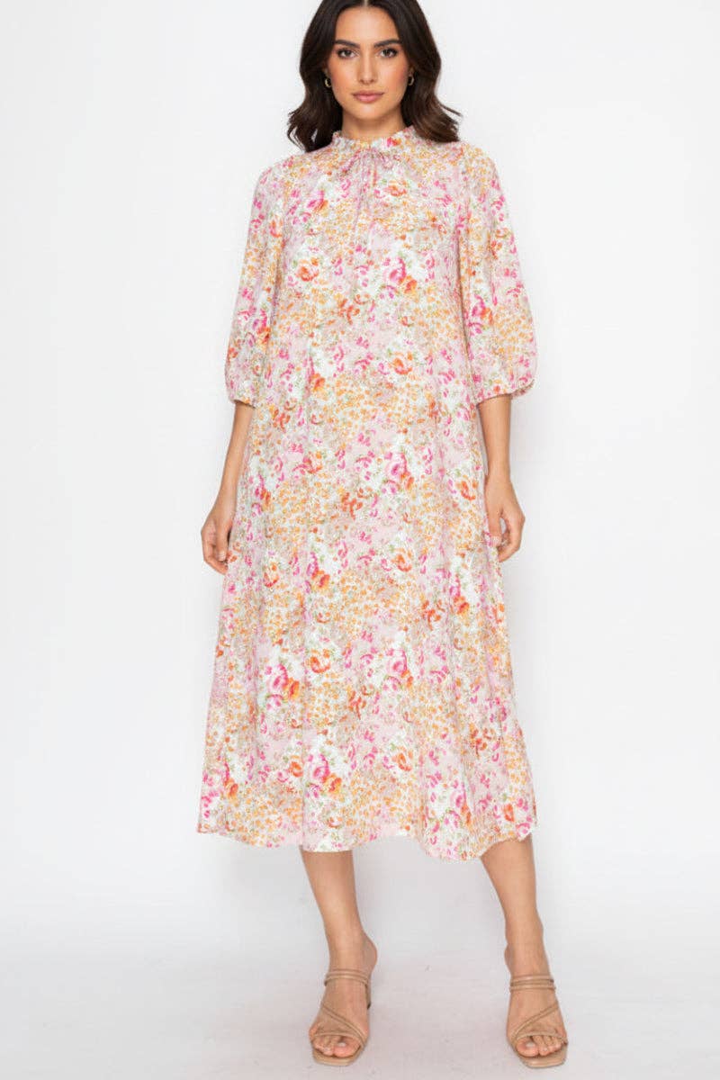 PLUS SIZE ELEGANT MIDI DRESS WITH TIE-NECK DETAIL