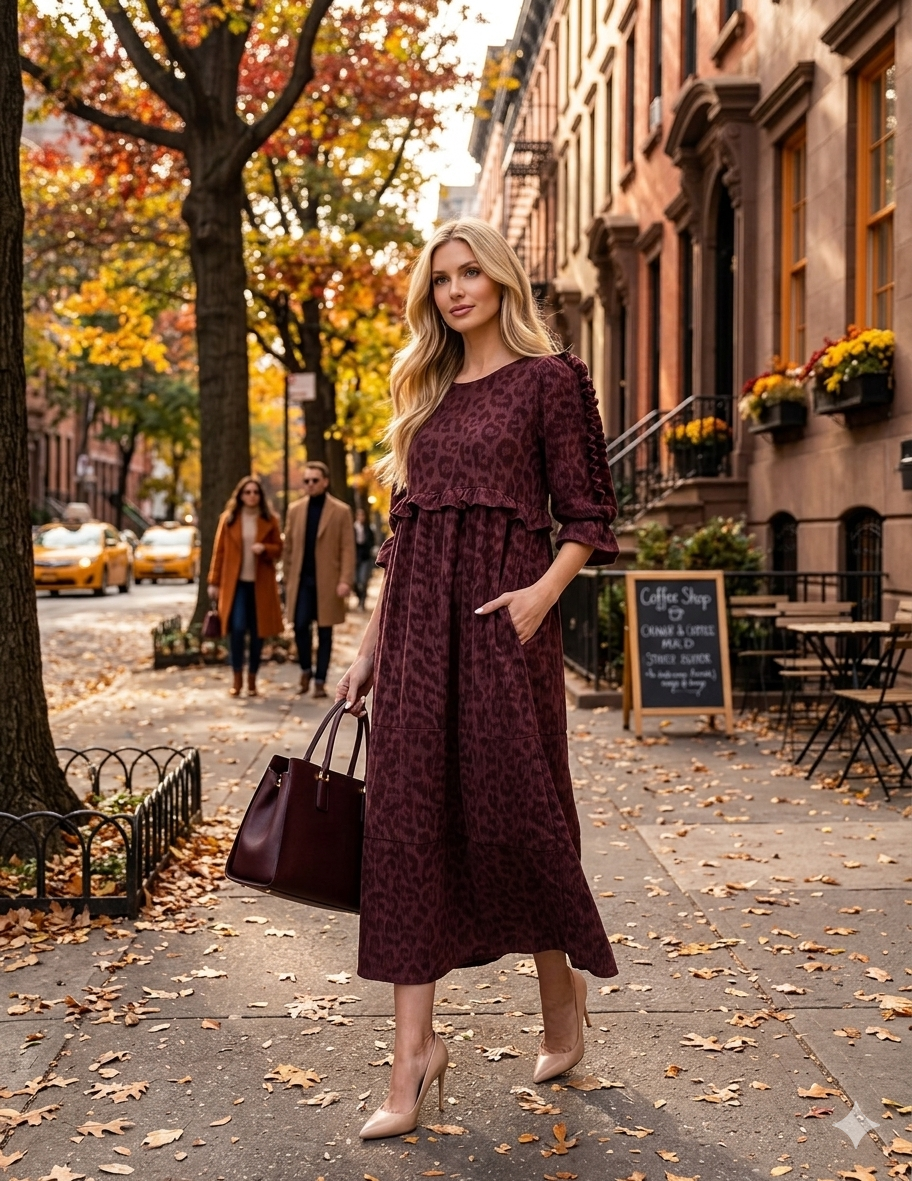 Women Plus Sophisticated Animal Print Midi Dress