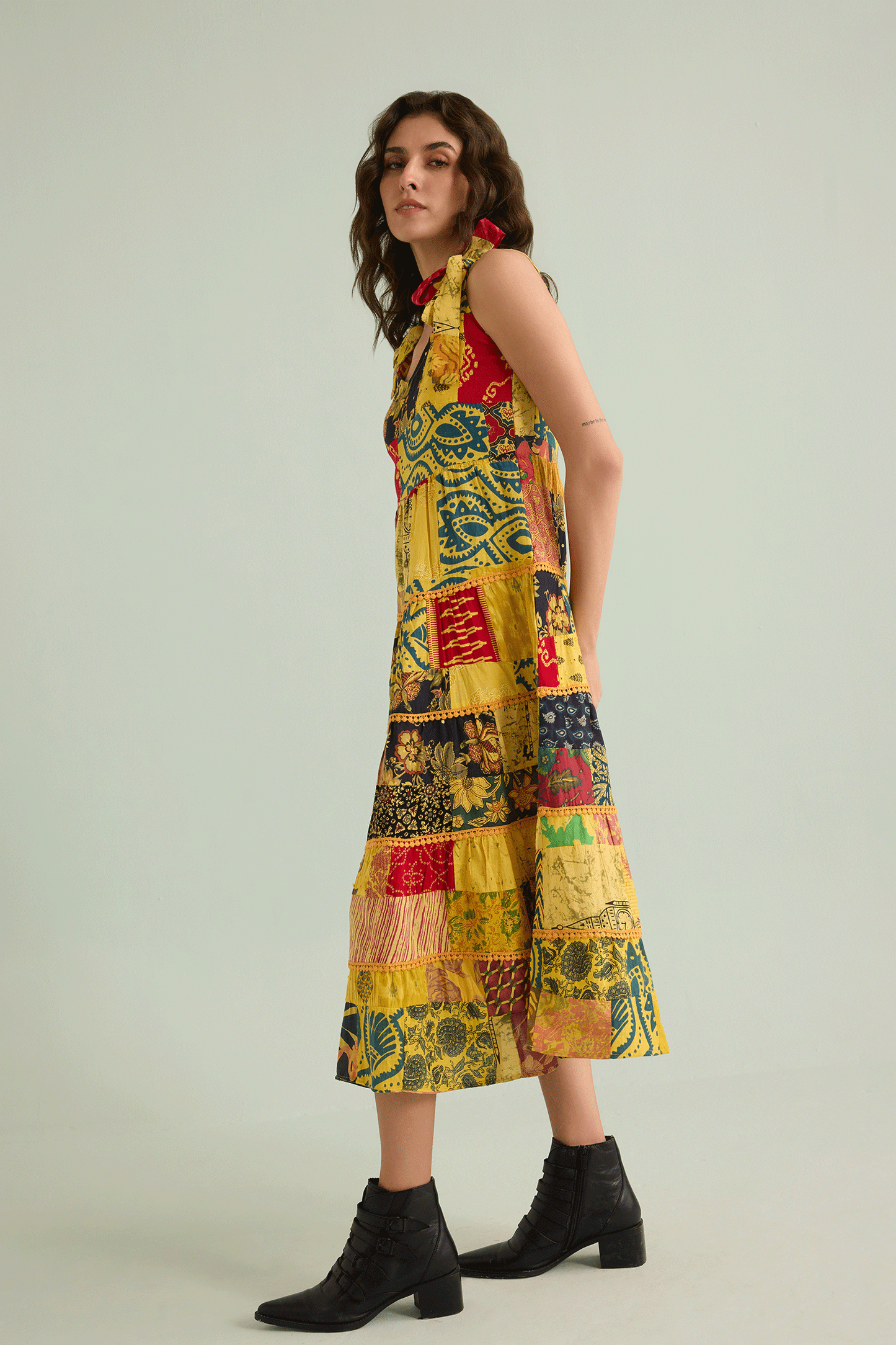 Serendipity Patchwork Dress In Yellow