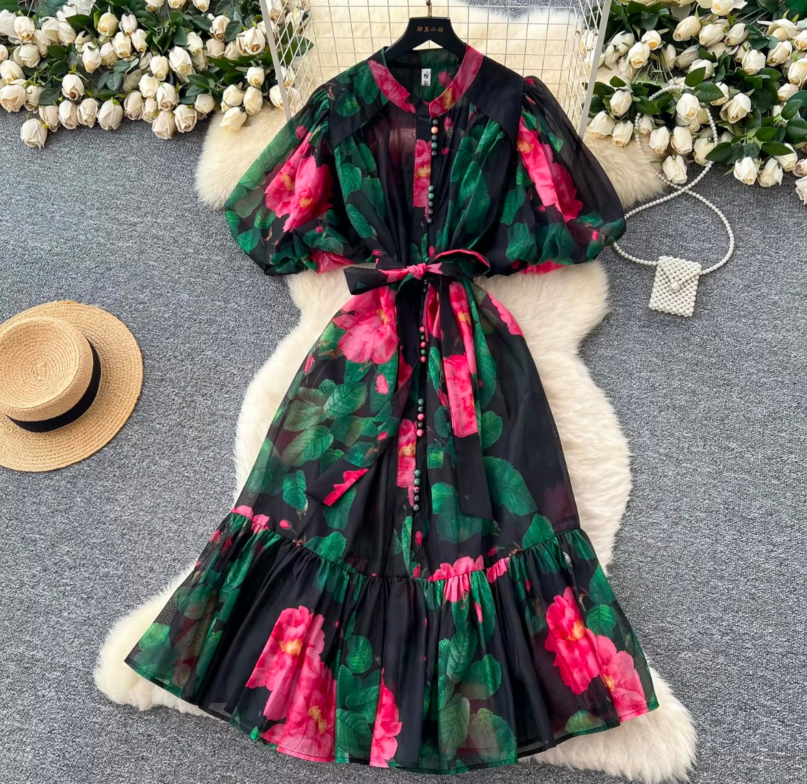 Black floral Sheer Dress