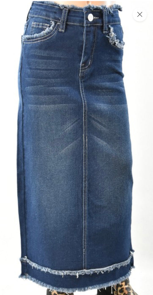 Girls long Frayed Denim Skirt