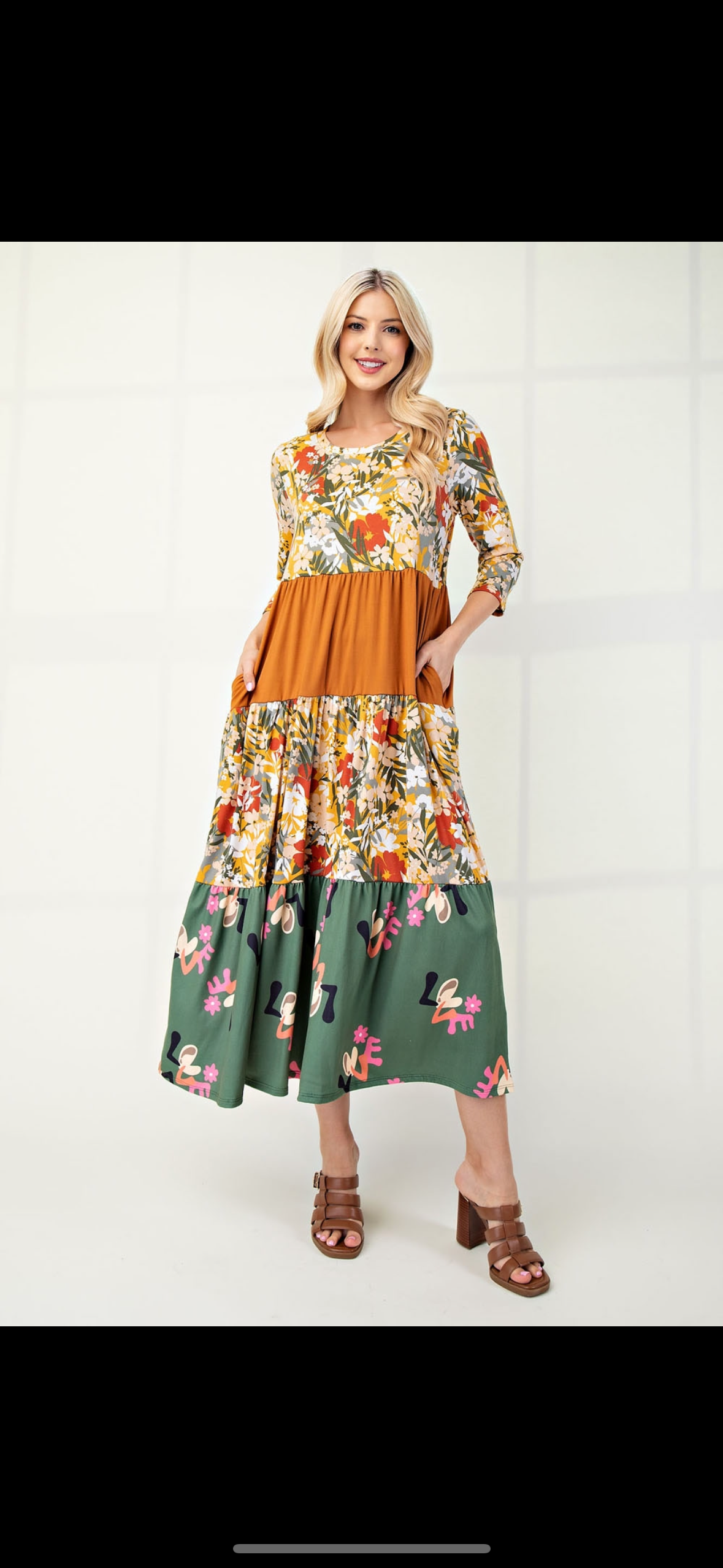 Orange Floral Mixed maxi Dress