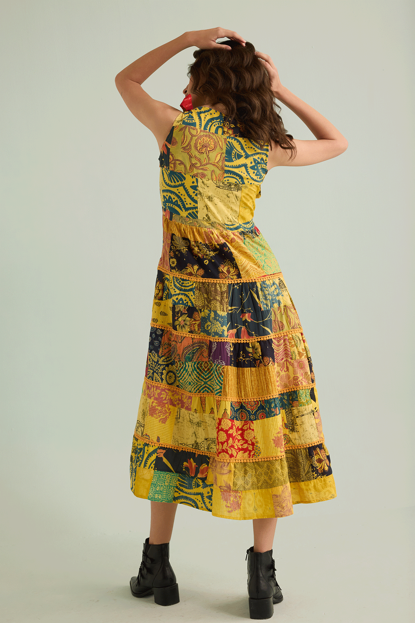 Serendipity Patchwork Dress In Yellow