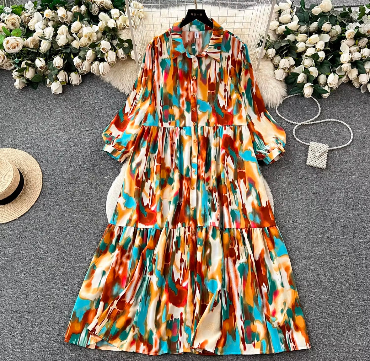 Abstract Button Dress