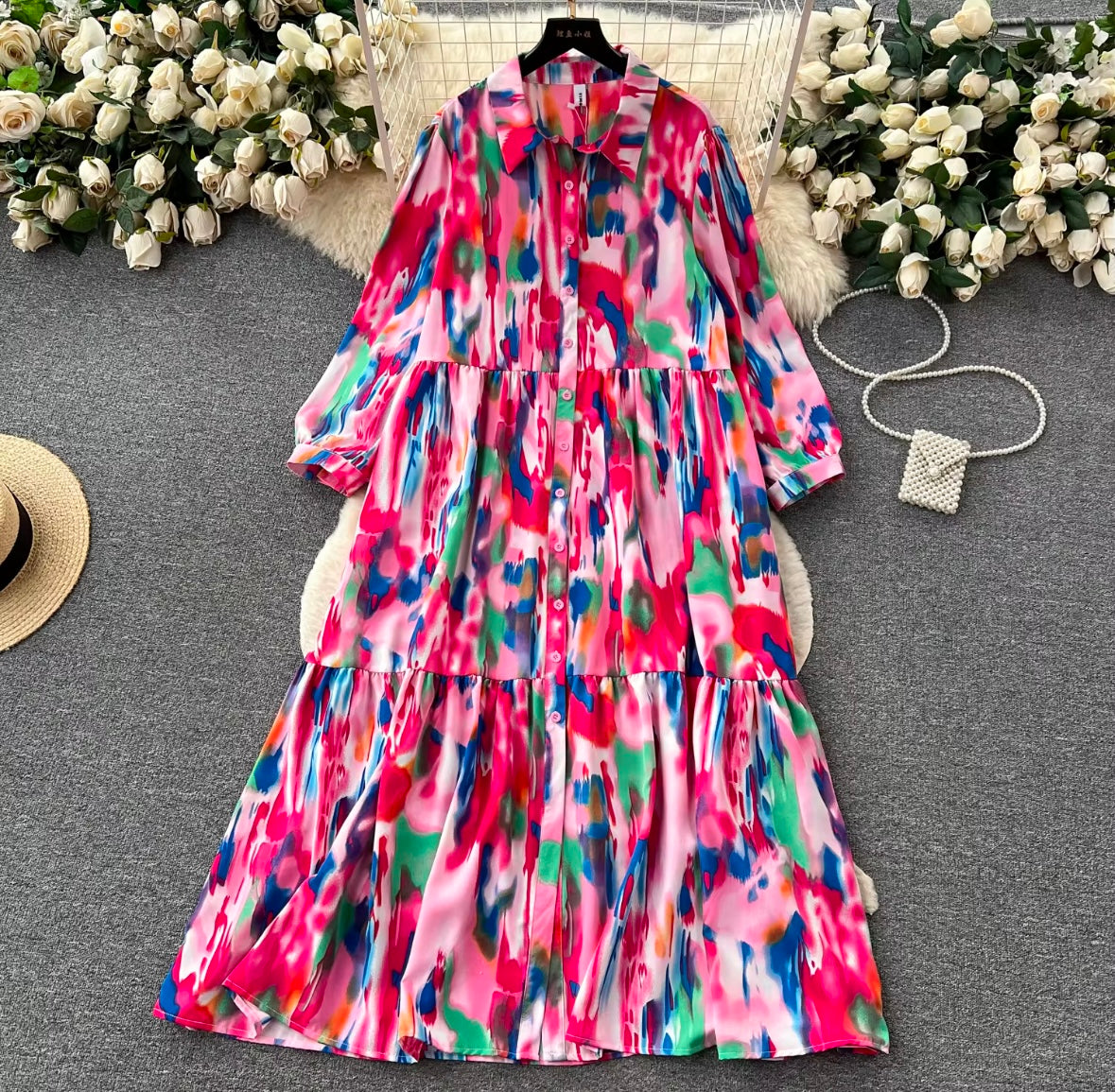 Abstract Button Dress