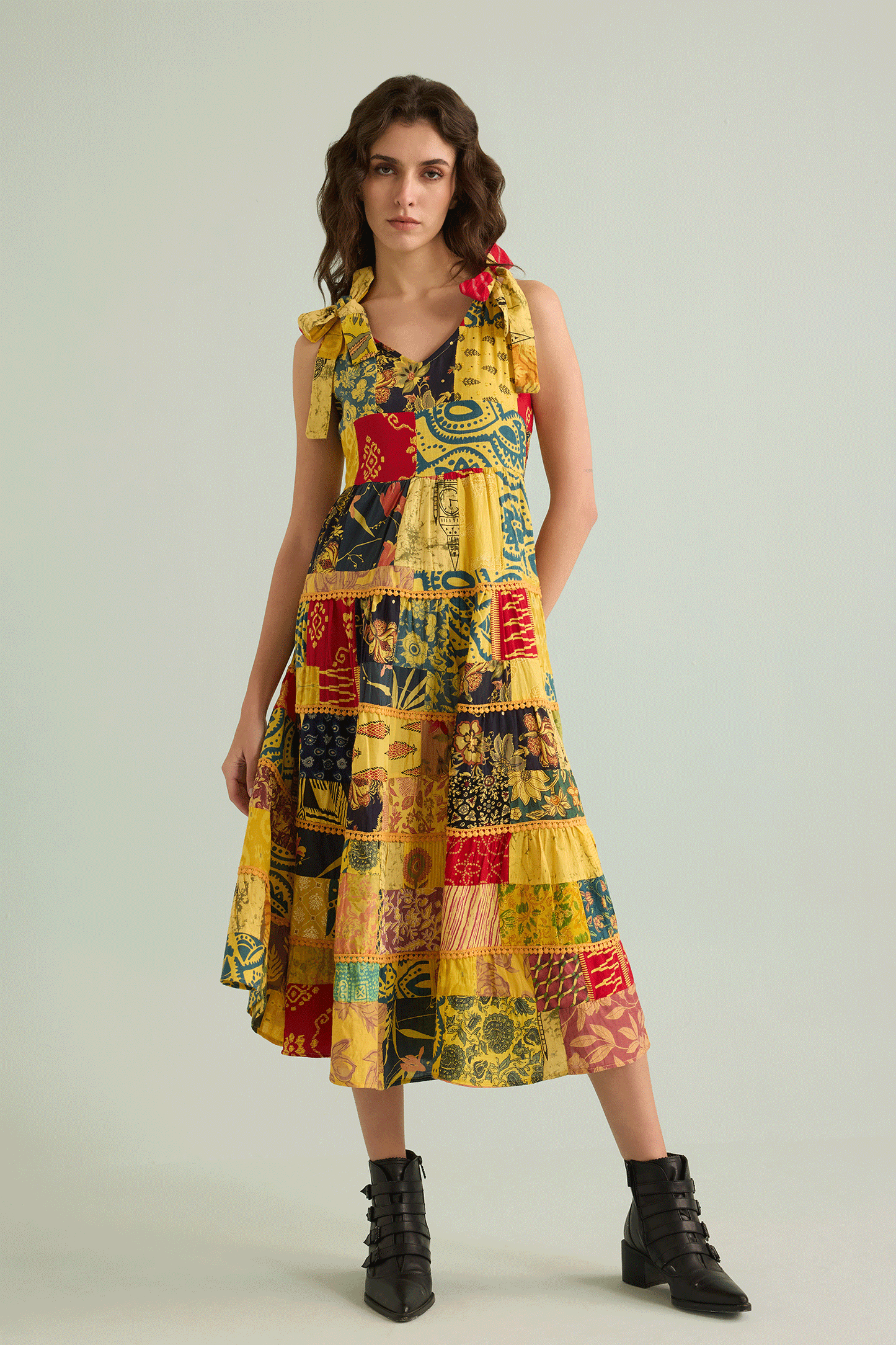 Serendipity Patchwork Dress In Yellow