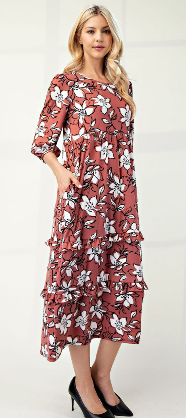 Terracotta Floral Maxi Dress