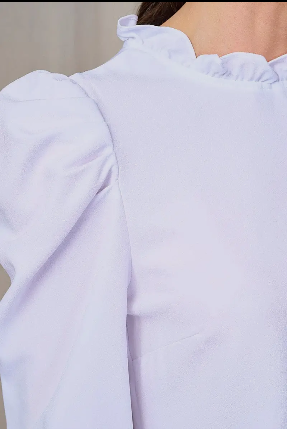 White Puff Sleeve Ruffle Neck Top