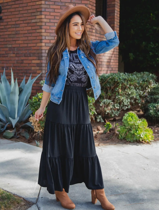 Black Tiered Maxi Skirt