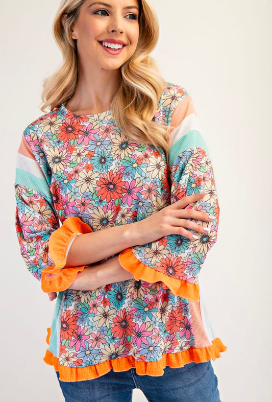 Floral Ruffle trim Top