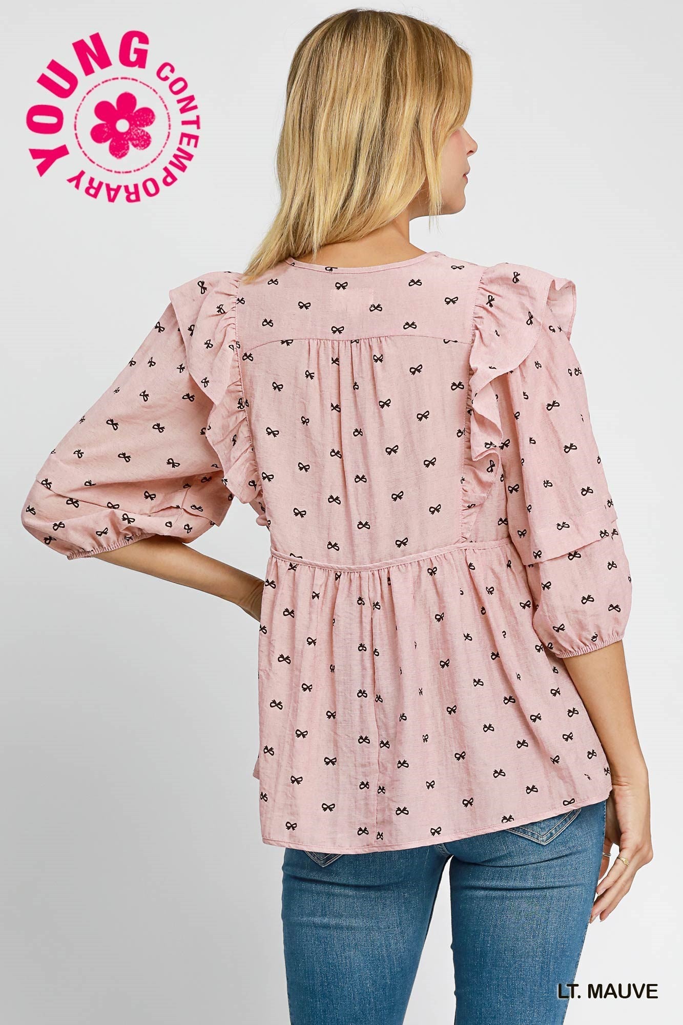 Umgee Ribbon Print Peplum Top