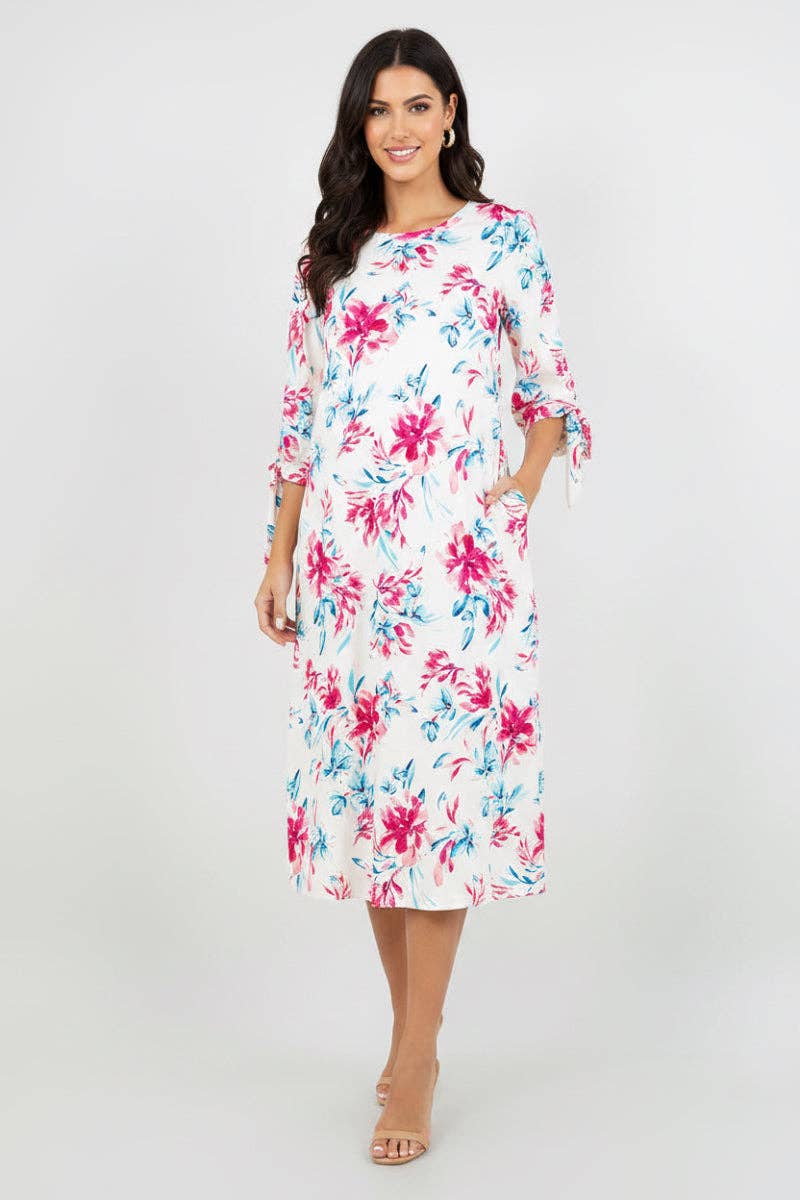 PLUS SIZE A-LINE MIDI DRESS DETAIL TIE  SLEEVES