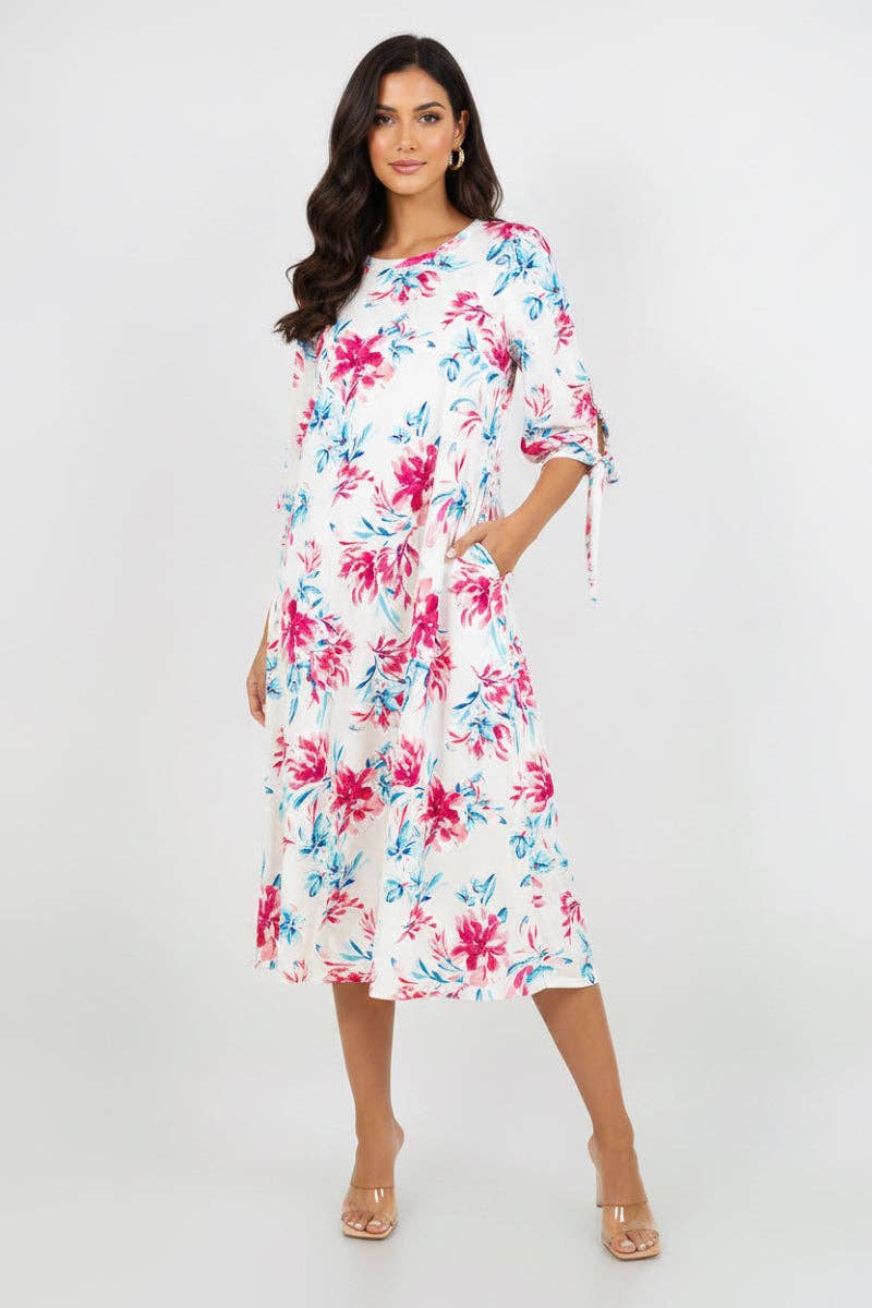 PLUS SIZE A-LINE MIDI DRESS DETAIL TIE  SLEEVES
