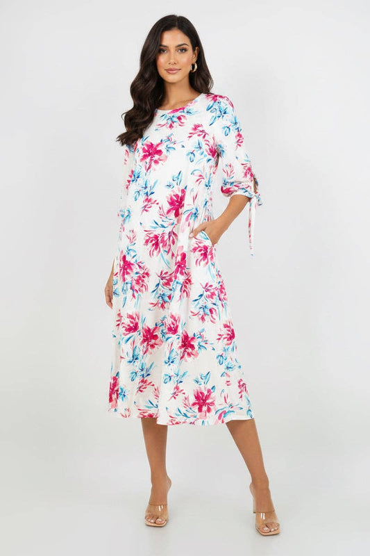 PLUS SIZE A-LINE MIDI DRESS DETAIL TIE  SLEEVES