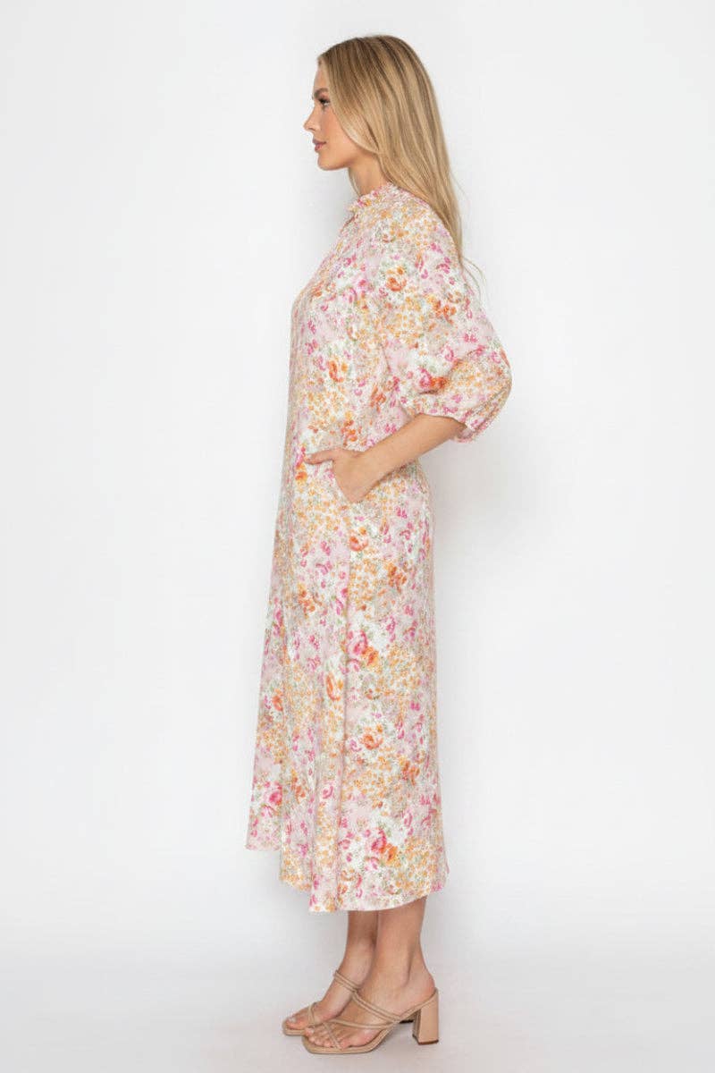 PLUS SIZE ELEGANT MIDI DRESS WITH TIE-NECK DETAIL