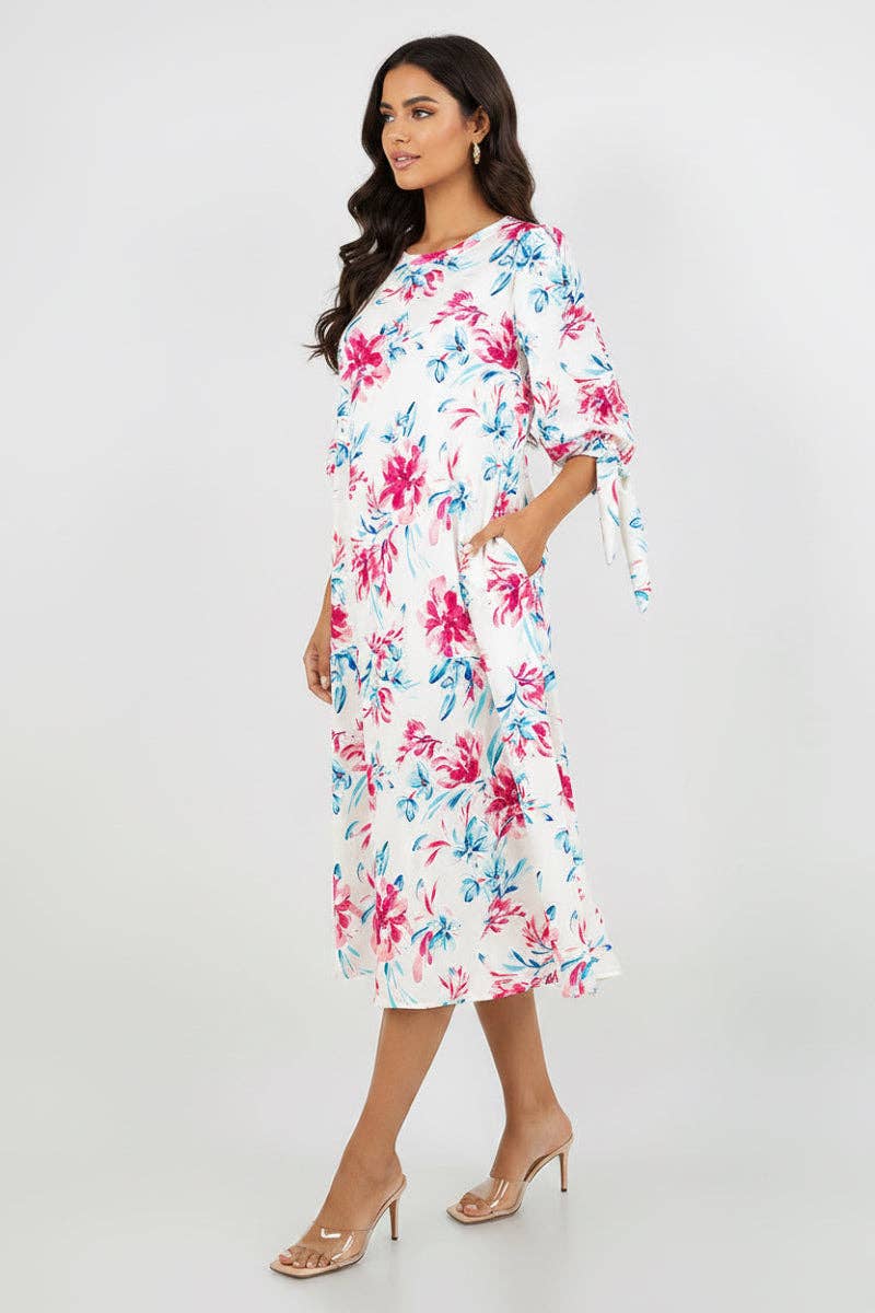 PLUS SIZE A-LINE MIDI DRESS DETAIL TIE  SLEEVES