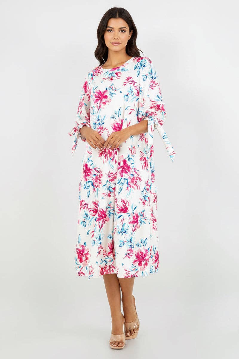 PLUS SIZE A-LINE MIDI DRESS DETAIL TIE  SLEEVES