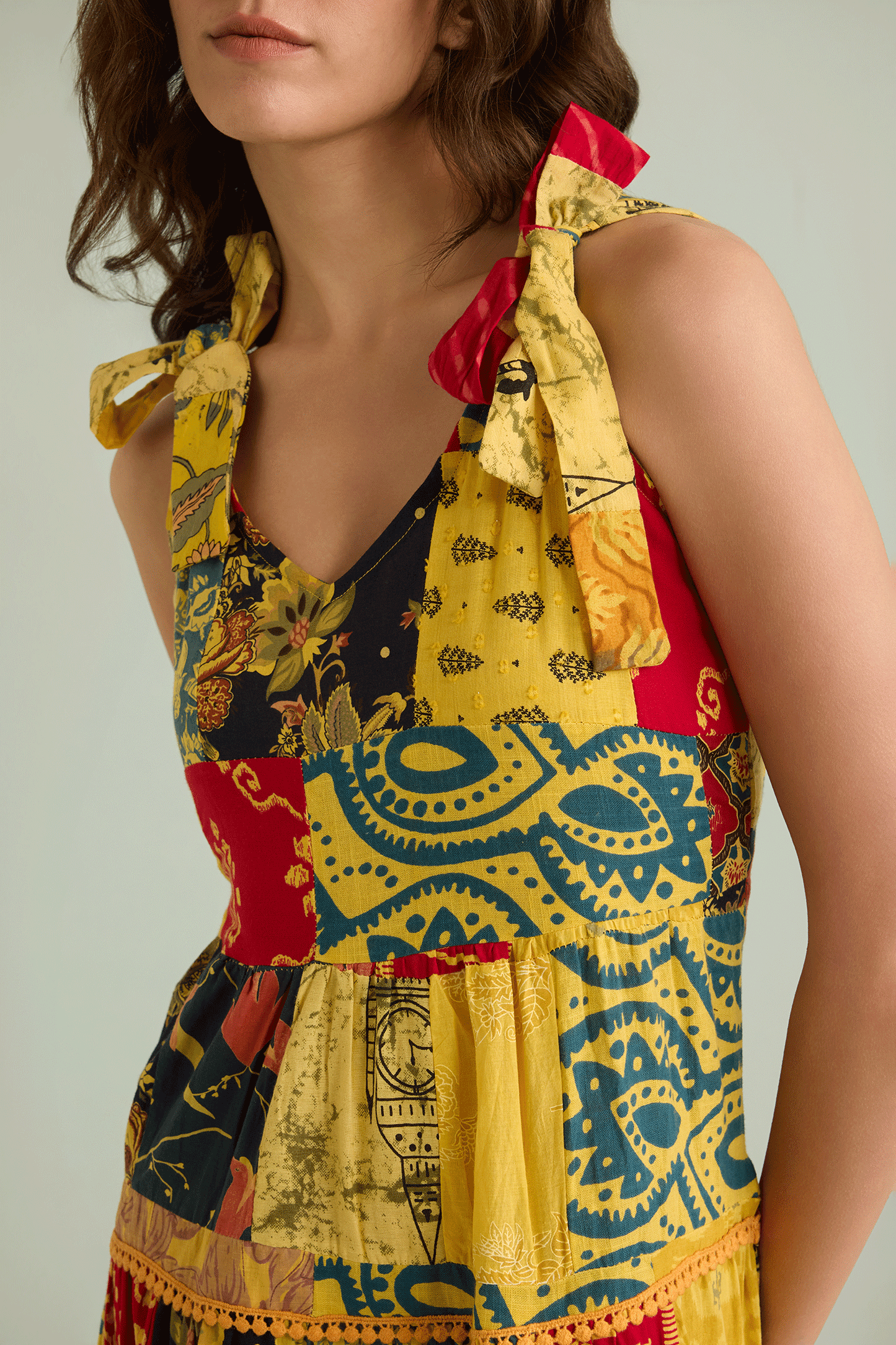 Serendipity Patchwork Dress In Yellow